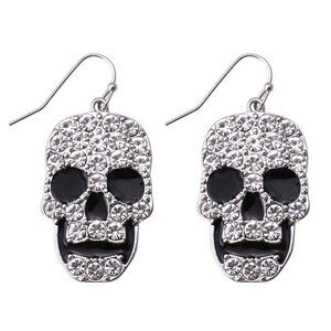 💀HALLOWEEN CLEAROUT!👻 NEW Halloween Silver Tone Rhinestone Skull Drop Earrings